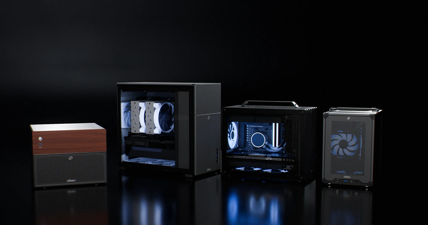 Alleen Storage X, Alleen Elite, Alleen Fusion e Alleen Handle num estúdio escuro